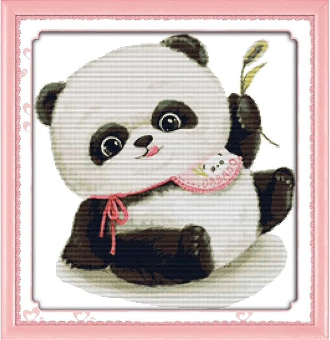 JOYSEWING Cute Panda Stamped Kits Counted Cross Stitch Chinese Printed Embroidery Starter Kits for Beginners DIY Home Decoration Set Printed Pattern Canvas (Panda(14CT) 18.50 ×19.29 inch)