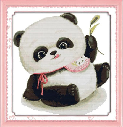 JOYSEWING Cute Panda Stamped Kits Counted Cross Stitch Chinese Printed Embroidery Starter Kits for Beginners DIY Home Decoration Set Printed Pattern Canvas (Panda(14CT) 18.50 ×19.29 inch)