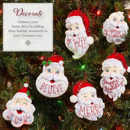 Bucilla Felt Applique 6 Piece Ornament Making Kit, Holiday Greetings, Perfect for DIY Arts and Crafts Projects, 89663E - Image 4