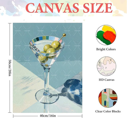 Sceorixa Drink Paint By Numbers Kit for Adults - DIY Martini Glass Olives Painting On Canvas 16X20 in, Acrylic Paint Set, Suitable for Beginners, Bar Decor Art for Home Decoration Or Gifts, Unframed - Image 2