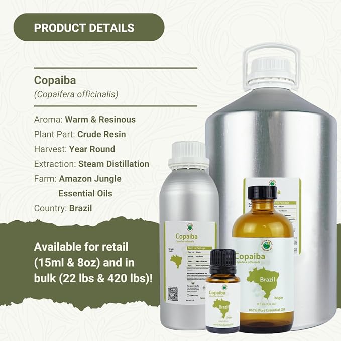 Nature Packaged Copaiba Essential Oil - Direct from Amazon Jungle Essential Oils Brazil - Steam Distilled - Aceite de Copaiba for Aromatherapy, Massage, Diffuser, DIY Candle and Soap Making - 15ml