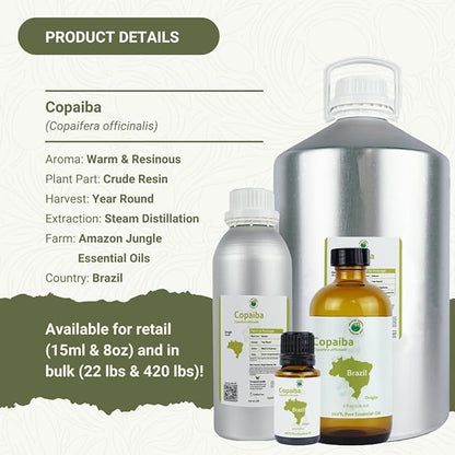 Nature Packaged Copaiba Essential Oil - Direct from Amazon Jungle Essential Oils Brazil - Steam Distilled - Aceite de Copaiba for Aromatherapy, Massage, Diffuser, DIY Candle and Soap Making - 15ml