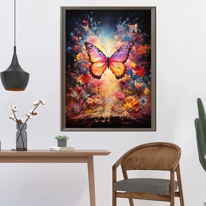 Leczany Cross Stitch Stamped Kit for Adults - Colorful Butterfly | DIY Embroidery Starter Patterns Craft Kit Needlepoint for Beginner | 11CT, 3 Strands | 13x16.9 inches