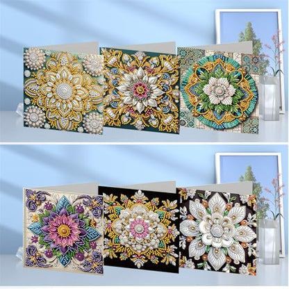 jinglinhh 6pcs Diamond Art Painting Mandala Floral Greeting Cards with Envelopes, DIY Card Making Kits for Adults, Diamond Art Postcards Christmas Cards Craft Gifts - Image 4