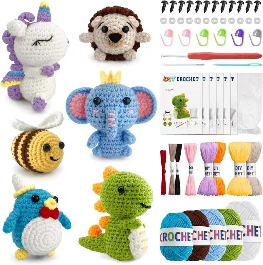 hisucbetter 6Pcs Beginner Crochet Starter Kit, Creative Birthday Gifts for Adults & Kids, Popular DIY Patterns, 40% Extra Yarn Crochet Animals Kits with Step-by-Step Video Tutorials by Hisucbetter