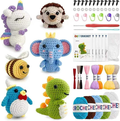 hisucbetter 6Pcs Beginner Crochet Starter Kit, Creative Birthday Gifts for Adults & Kids, Popular DIY Patterns, 40% Extra Yarn Crochet Animals Kits with Step-by-Step Video Tutorials by Hisucbetter