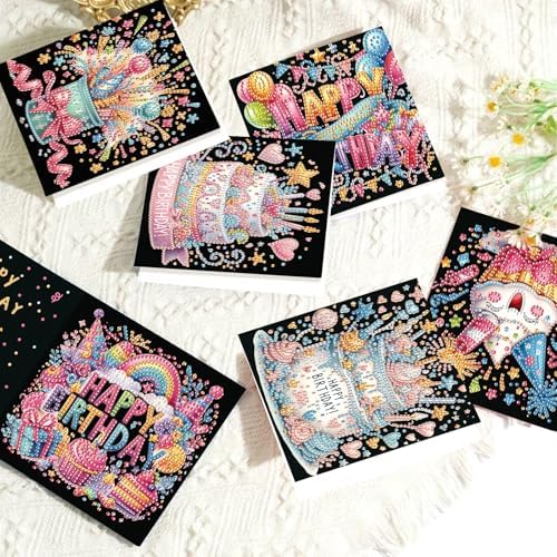 antor 6 Pcs 5D Diamond Painting Greeting Card Kits, Laser Effect Diamond Art Birthday Cards Special Shaped Diamond Art Postcards Crafts for Birthday Holiday (30x15cm) - Image 5