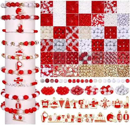 3000PCS+ Game Day Beads Charms for Bracelets Necklace Making Clay Beads Football Charms for Game Day Bracelets Necklace Making DIY Crafts (Red White) by NVENF