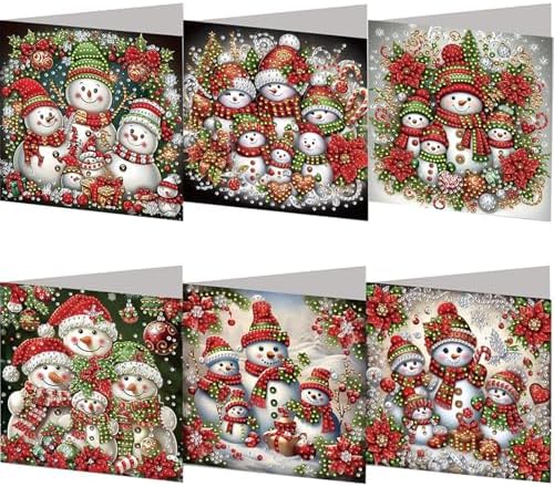 Diamond Art Christmas Cards Kit, 6PCS DIY Diamond Painting Christmas Cards with Envelopes, 5D Diamond Dot Greeting Cards for Adults, Xmas Card for Holiday Crafting Gifts (Xmas Snowman) by Unknown