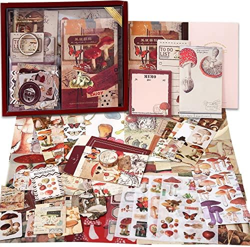 emmoolife Scrapbooking Supplies Kit, Vintage Mushroom Aesthetic Scrapbook Kit for Bullet Junk Journal, Stationery, A6 Grid Notebook, DIY Journaling Supplies, Birthday Craft Gift for Teen Girl Women by emmoolife