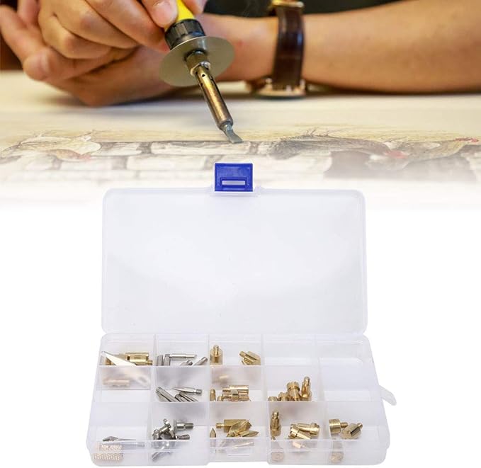 DANAIXZ 57 Pcs Professional Pyrography Pen Tip Set High Quality Copper Welding Accessories Kit with Various Shapes for Wood Burning Engraving and Soldering DIY Projects