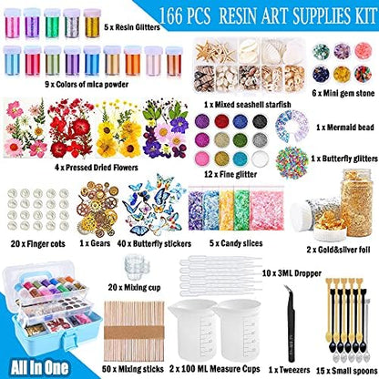 Myzzxt Resin Decoration Accessories Kit,Supplies Kit for Beginner,with Dried Flowers,Butterfly Stickers,Mica Powder and Fillers,Measuring Cups Tool Kit,for Resin Jewelry Making - Image 2