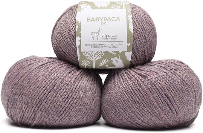 100% Baby Alpaca Yarn Wool Set of 3 Skeins (150 Grams) DK Weight - Made in Peru - Heavenly Soft and Perfect for Knitting and Crocheting (Heather Lilac, DK)