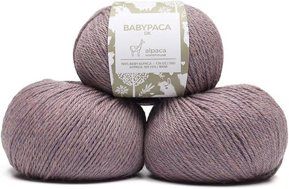 100% Baby Alpaca Yarn Wool Set of 3 Skeins (150 Grams) DK Weight - Made in Peru - Heavenly Soft and Perfect for Knitting and Crocheting (Heather Lilac, DK)