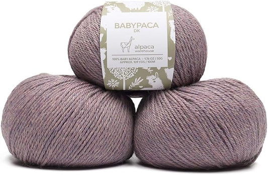 100% Baby Alpaca Yarn Wool Set of 3 Skeins (150 Grams) DK Weight - Made in Peru - Heavenly Soft and Perfect for Knitting and Crocheting (Heather Lilac, DK)