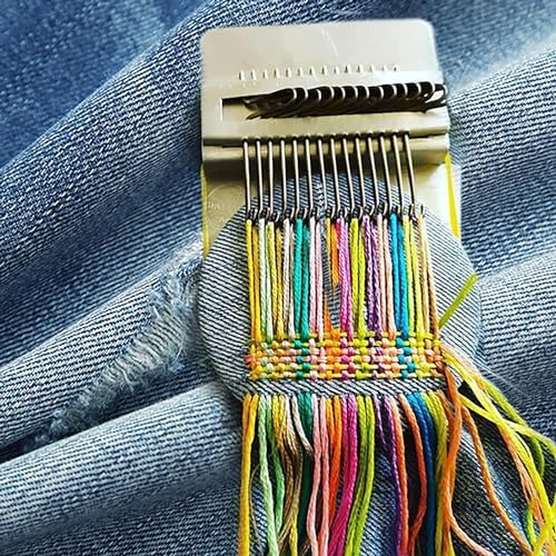DGYJJZ Darning Loom Speedweve Type Weave Tool, 14 Hooks Convenient Small Weaving Loom Kit for Beginners Quickly Mending Jeans, Repair Holes, DIY Beautiful Weaving Arts on Clothes Socks - Image 4