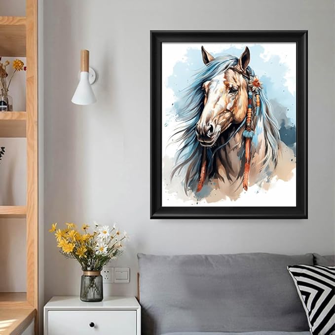 Leczany Cross Stitch Stamped Kit for Adults - Colored Horse | DIY Embroidery Starter Patterns Craft Kit Needlepoint for Beginner | 11CT, 3 Strands | 13.8x16.9 inches