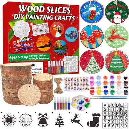 Collabell Wooden Christmas Ornaments DIY Kit - 20PCS Unfinished Natural Wood Slices with Pre-Drilled Holes for Painting Crafts, Make Your Own Personalized Xmas Tree Hanging Decor (3.2-4.4 Inch) by Collabell