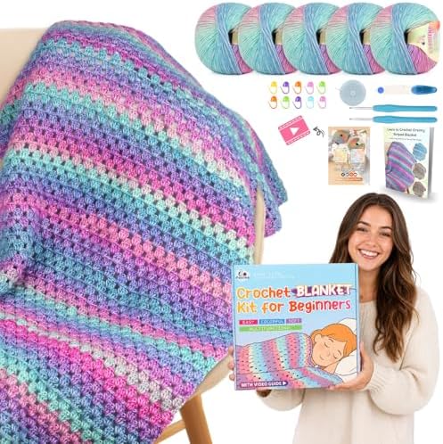 Aeelike Crochet Blanket Kit for Beginner, Easy Blanket Crochet Kits, Purple by Aeelikescrochetworld