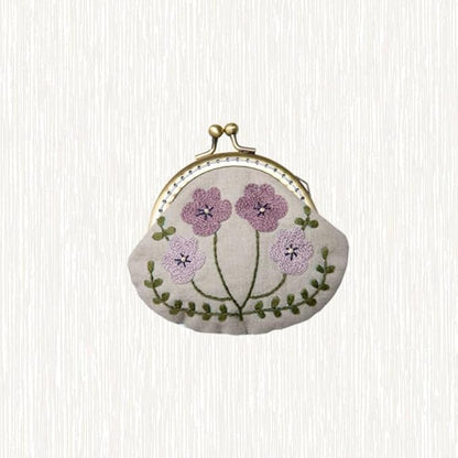 HEALLILY Embroidery Starter Kit with Round Kiss Lock Coin Purse DIY Embroidery Tools with Wool Needle and Washable Pattern for Women Girls Craft