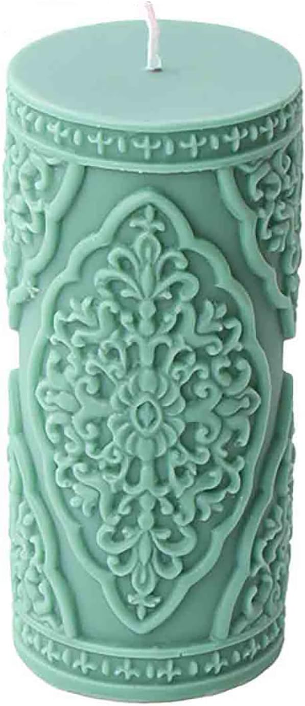 Grainrain 3D Lace Flower Column Silicone Candle Mold Decorated Pillar Candle Mould Handcrafted Silicone Molds for Candle Wax Resin Gyspum Crafts Making Middle Size(ZH026)