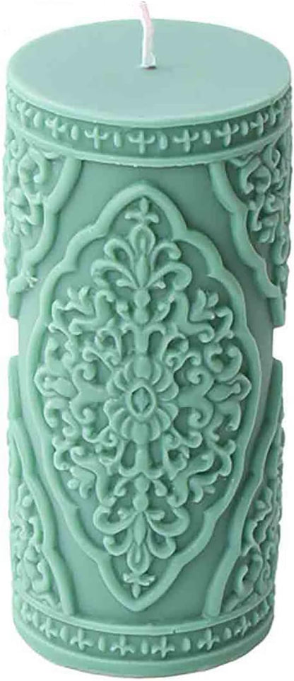 Grainrain 3D Lace Flower Column Silicone Candle Mold Decorated Pillar Candle Mould Handcrafted Silicone Molds for Candle Wax Resin Gyspum Crafts Making Middle Size(ZH026)