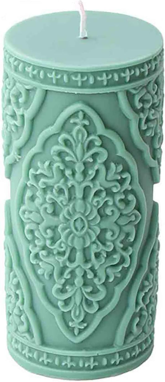 Grainrain 3D Lace Flower Column Silicone Candle Mold Decorated Pillar Candle Mould Handcrafted Silicone Molds for Candle Wax Resin Gyspum Crafts Making Middle Size(ZH026)