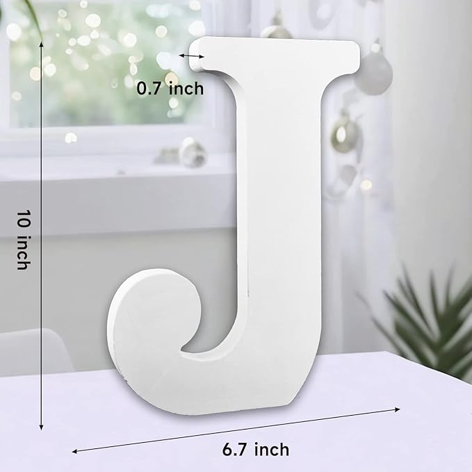 AOCEAN 10 Inch White Big Wood Letters, Unfinished Wooden Letters for Wall Decor Decorative Standing Letters Slices Sign Board Decoration for Craft Home Party Projects (J)