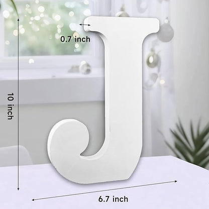 AOCEAN 10 Inch White Big Wood Letters, Unfinished Wooden Letters for Wall Decor Decorative Standing Letters Slices Sign Board Decoration for Craft Home Party Projects (J)