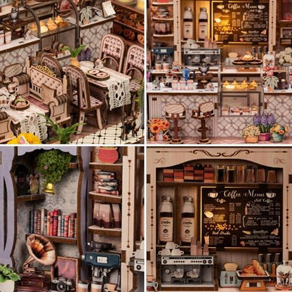 Book Nook Kit - DIY Miniature House Diorama Dollhouse Kit, Booknook Tiny Coffee Shop Bookshelf Decor, 3D Wooden Puzzle for Adults,DIY Hobby Craft Gift(Café des Deux Moulins) - Image 5