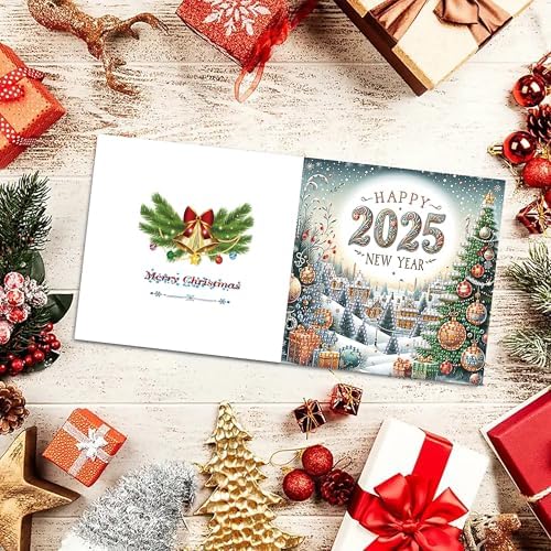 DIZAKIM 6 Pieces Christmas Theme Design Diamond Painting Greeting Card Set, DIY 5D Unique Rhinestone Art Embellishment Mosaic Christmas Greeting Card Crafts, Mosaic Handmade Creative Postcards (#3) - Image 5