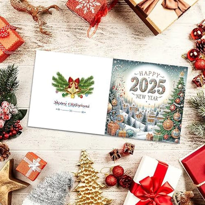 DIZAKIM 6 Pieces Christmas Theme Design Diamond Painting Greeting Card Set, DIY 5D Unique Rhinestone Art Embellishment Mosaic Christmas Greeting Card Crafts, Mosaic Handmade Creative Postcards (#3) - Image 5
