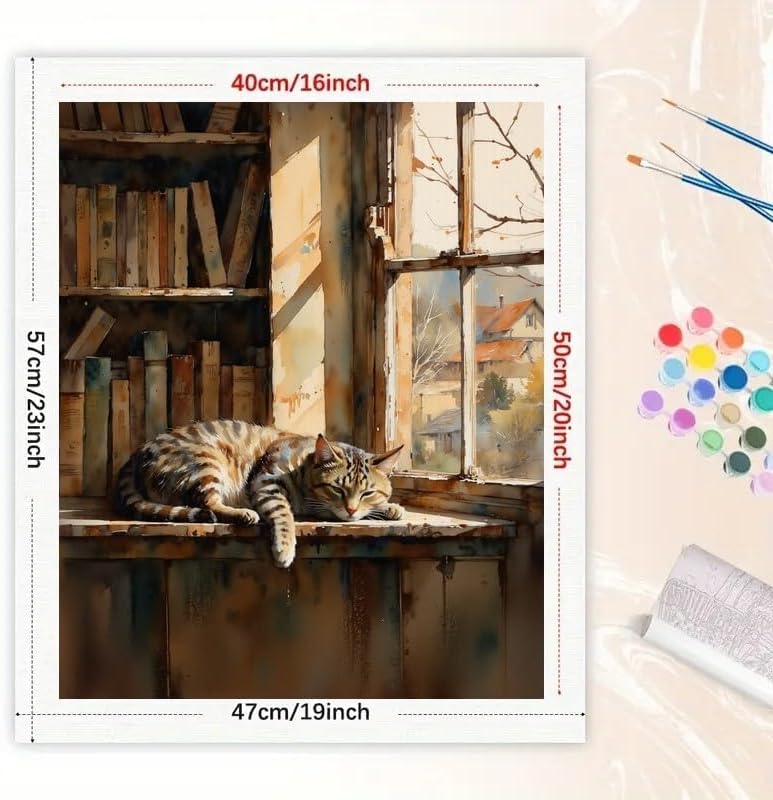 TAOPAOLAB Cozy Home Paint by Numbers Kit for Adults - DIY Sleeping Cute Tabby Cat Painting on Canvas 16x20 Inches, Acrylic Paint Set, Suitable for Beginners, Art for Home Decoration or Gifts - Image 2