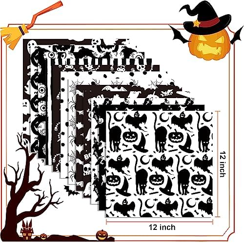 orkwo 24 Sheets Halloween Pattern Paper Set, 11.8"x11.8" Scrapbooking Supplies Paper Spider Pumpkin Bat Witch Plaid Stripe Dot Origami Paper - Image 2