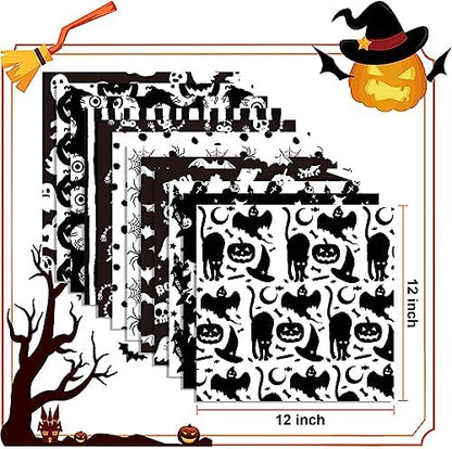 orkwo 24 Sheets Halloween Pattern Paper Set, 11.8"x11.8" Scrapbooking Supplies Paper Spider Pumpkin Bat Witch Plaid Stripe Dot Origami Paper - Image 2