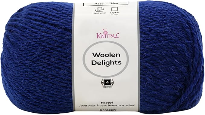 Woolen Delights Soft Wool Yarn for Crocheting, 3-Pack (522Yds / 300G), Free Patterns - #4 Medium Aran/Heavy Worsted Weight Wool Yarn for Knitting - Midnight Blue