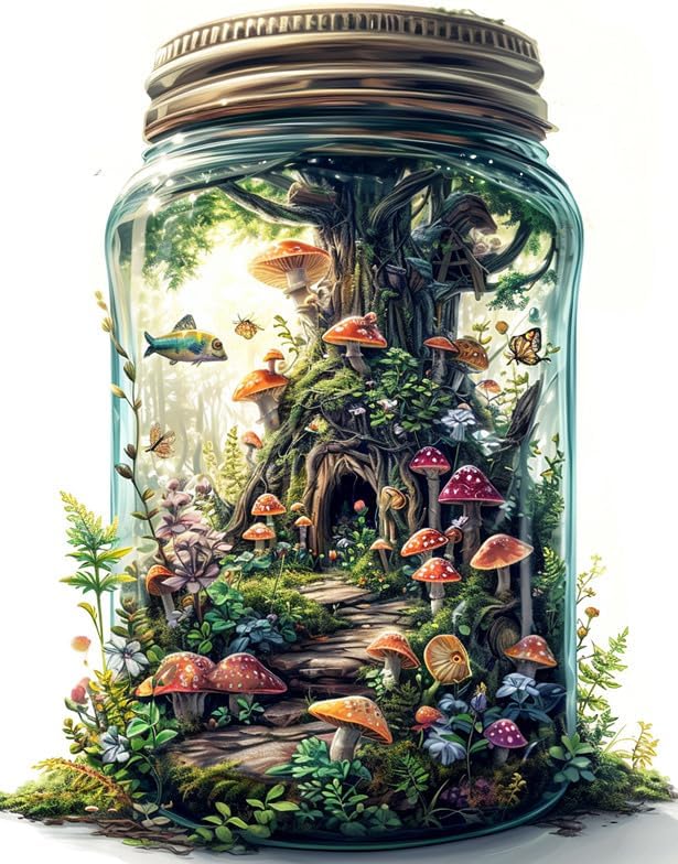 Moohue Stamped Cross Stitch Kits for Adults Mushroom Bottle 14CT Pre Printed Cross Stitch Kits for Beginners (Mushroom Trees in a Bottle)