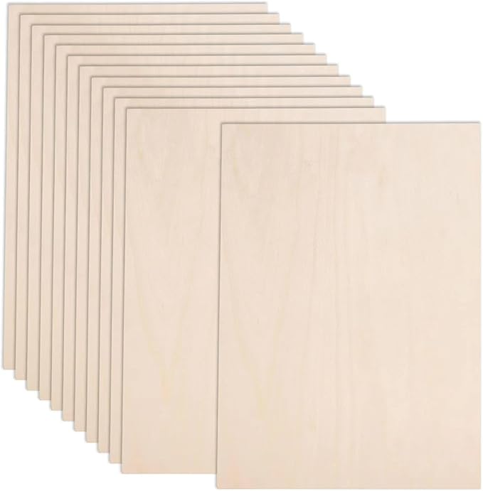 AWIZOM 12 Pack Basswood Sheets for Crafts-12 x 8 x 1/8 Inch- 3mm Thick Plywood Sheets with Smooth Surfaces-Unfinished Wood Boards for Laser Cutting, Wood Burning, Architectural Models, Staining