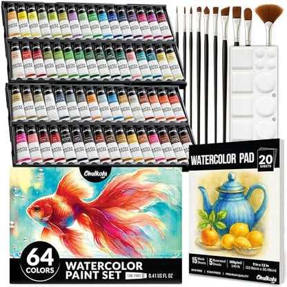 Chalkola 64 Water Color Paint Set for Adults, Kids & Professional Artists by Chalkola