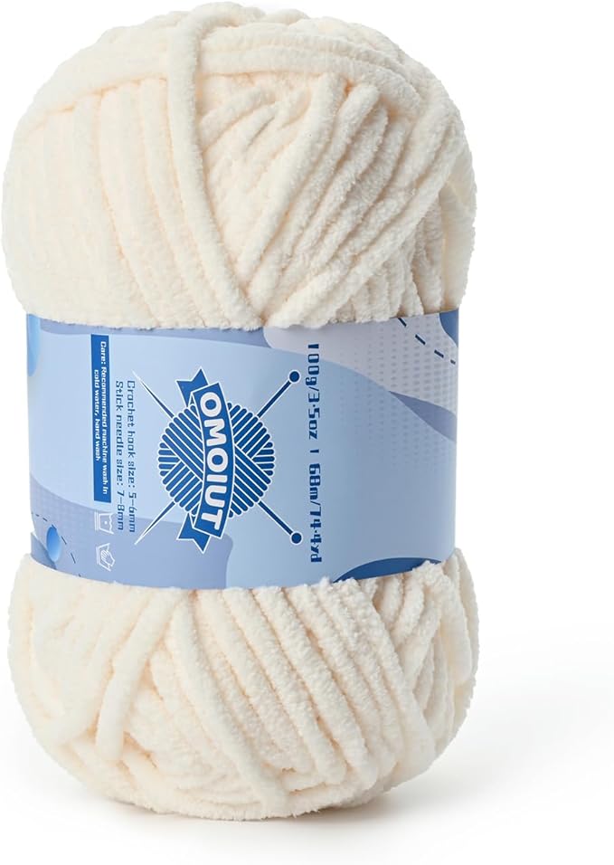 Chunky Chenille Yarn for Crocheting，Baby Yarn for Crocheting Soft Blankets，Bulky Yarns for Crochet Amigurumi，100g (74.3yds) Fluffy Velvet Yarns for Hand Knitting (Light Beige)