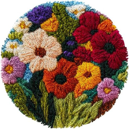 Latch Hook Rug Kit Abstract Cute Wild Flower Easy for Beginners Round Shape Carpet Crochet Yarn Craft Mini Rug DIY Hook and Latch Little Tapestry for Home Decor 30x30cm by Unknown
