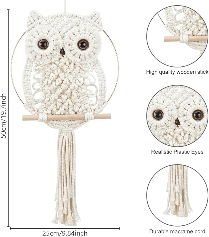 ORIGACH DIY Macrame Owl Wall Hanging Tapestry Kit Owl Macrame Kit for Beginner Boho Handmade Woven Macrame Wall Hanging Decor for Living Room Bedroom