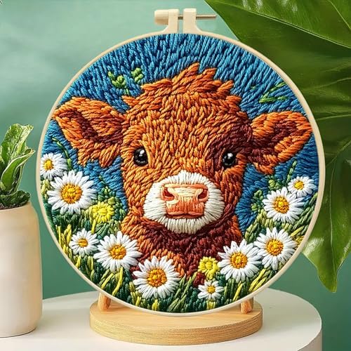 FRANDEK DIY Flower Cow Stamped Embroidery Kit with Hoop for Adults - Image 7