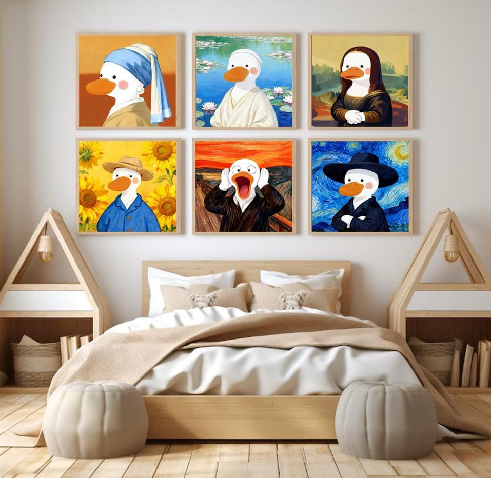 Canrichshop 6P Abstract Paint by Numbers Kit for Adults Framed with Wooden Easel,Easy DIY Cute Duck Oil Painting Kits on Canvas,Acrylic Paint by Number with Frame for Decor 8x8inch - Image 6