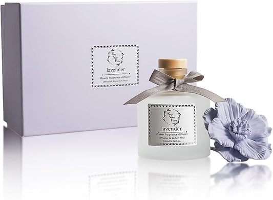 Pretty Valley Home Reed Diffuser Sets, 6.76 Fl. Oz / 200ML Ceramic Diffuser Flower Gift Box, Home Reed Diffuser for Bathroom Office Bathroom Living Room Decor (Lavender Purple)