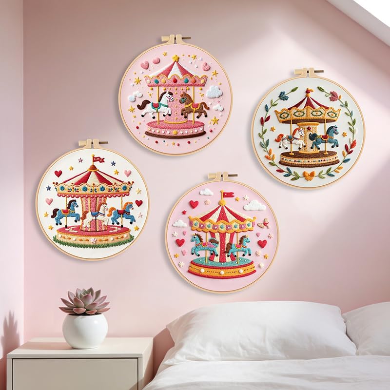 Haootadiy Beginner Embroidery Kit for Adults, Easy Cross Stitch Kit for Beginners and Adults, Full Embroidery Hoop Kit with Needles and Thread Included (Pattern 14) - Image 2
