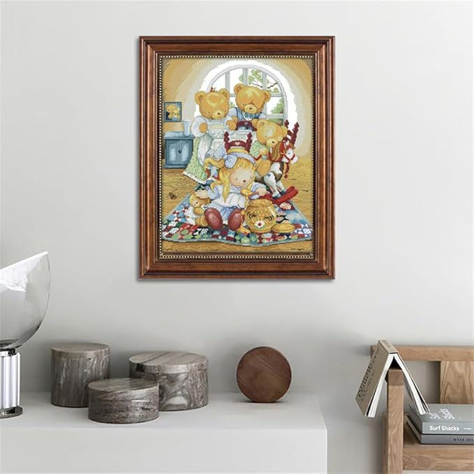 JOYSEWING Cartoon Bear Stamped Kits Counted Cross Stitch Printed Embroidery Starter Kits for Beginners DIY Home Decoration Set Printed Pattern Canvas (Bear House(14CT) 16.14 ×19.69 inch)