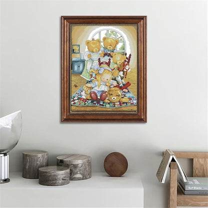 JOYSEWING Cartoon Bear Stamped Kits Counted Cross Stitch Printed Embroidery Starter Kits for Beginners DIY Home Decoration Set Printed Pattern Canvas (Bear House(14CT) 16.14 ×19.69 inch)