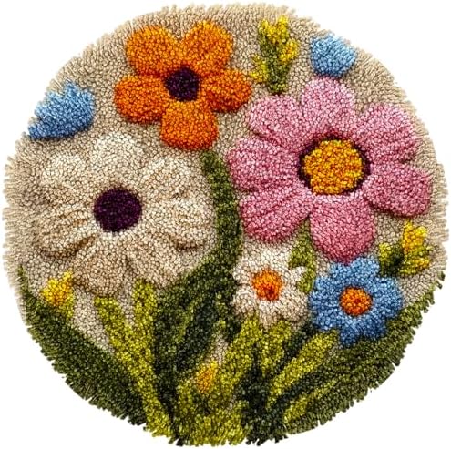 Latch Hook Rug Kit Abstract Cute Wild Flower Easy for Beginners Round Shape Carpet Crochet Yarn Craft Mini Rug DIY Hook and Latch Little Tapestry for Home Decor 30x30cm by Unknown