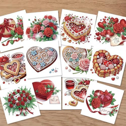 12pcs Diamond Art Painting Cards Valentine's Day Heart Rose Kit - Image 3